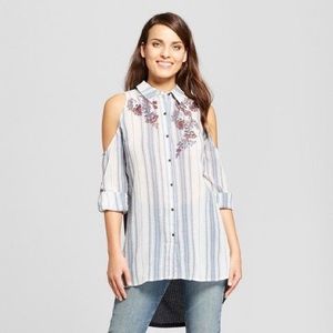 Striped button down with shoulder cut outs